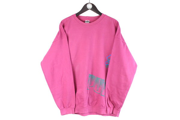 Vintage Puma Sweatshirt pink big logo crewneck 90s oversize retro sport jumper