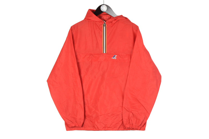 Vintage K-Way Jacket Small size men's unisex red raincoat 1/4 zip windbreaker retro 90's style red bright coat hooded hoodie clothing