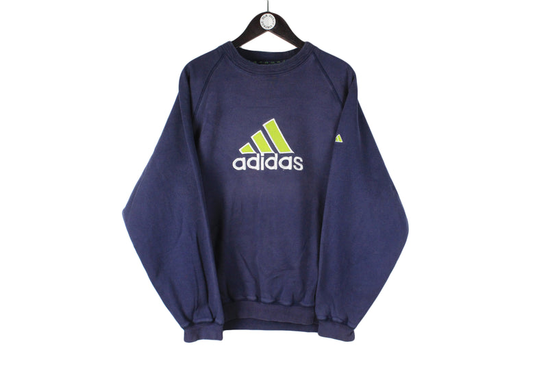 Vintage Adidas Sweatshirt XLarge size navy blue big logo rare retro long sleeve cotton crewneck 90's 80's streetwear basic casual jumper athletic pullover