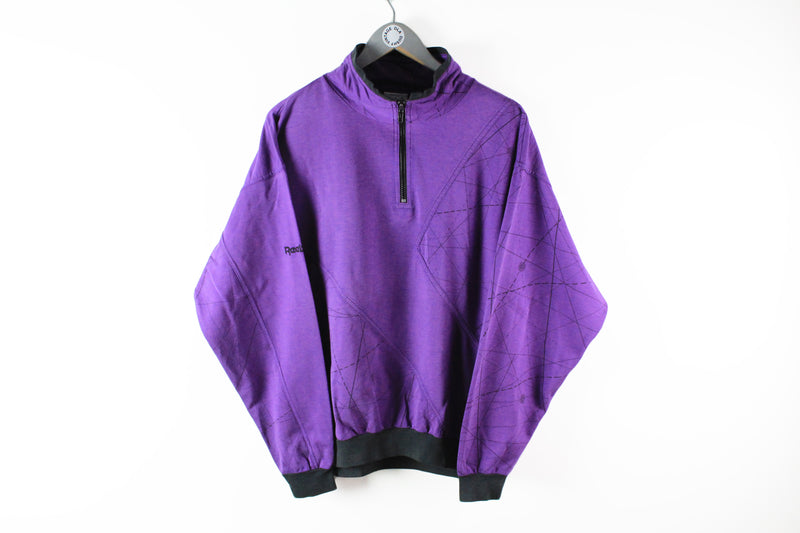 Vintage Reebok Sweatshirt 1/4 Zip Medium purple 90s retro style authentic sport jumper