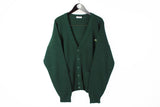 Vintage Lacoste Cardigan XLarge green made in France 90s retro style wool sweater
