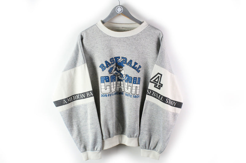 Vintage Baseball Sweatshirt Small / Medium gray big logo coach american story 80s