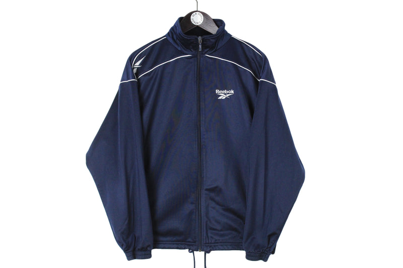 Vintage Reebok Track Jacket Small size men's navy blue classic sport front logo wear retro authentic athletic brand 90's retro windbreaker