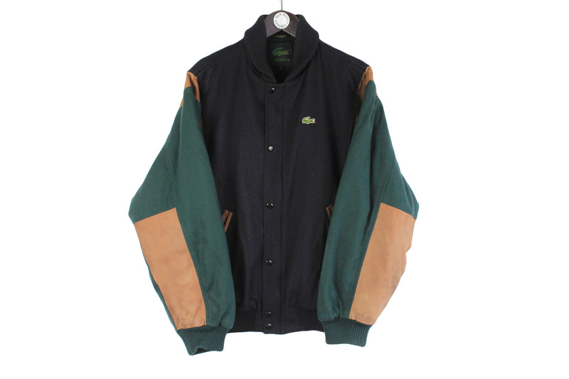 Vintage Lacoste Jacket wool suede 90s bomber multicolor blue green retro sport 90s made in France