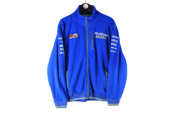Vintage Suzuki Fleece Full Zip Large blue big logo racing moto GP 00s 90s retro RR GSX sport sweater