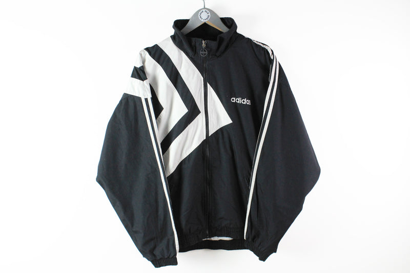 Vintage Adidas Track Jacket Large black white big logo 90s classic Germany sport windbreaker