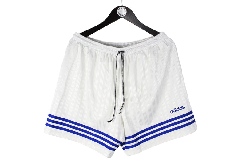 Vintage Adidas Shorts Large size white sport rare retro clothing 90's 80's style athletic authentic outfit basic training pants above the knee length