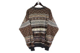 Vintage Hugo Boss Sweater  abstract pattern 3d print 90s luxury retro pullover brown jumper