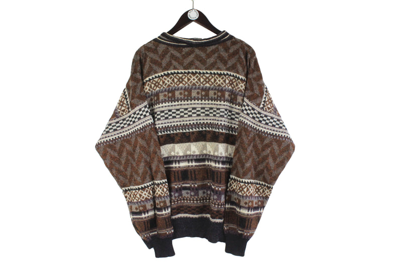 Vintage Hugo Boss Sweater  abstract pattern 3d print 90s luxury retro pullover brown jumper