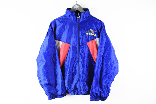 Vintage Diadora Track Jacket Medium blue bright 90s italian brand sport windbreaker