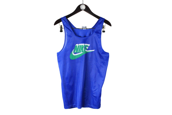 Vintage Nike Top Medium size men's big logo blue bright retro wear summer sport sleeveless swoosh USA streetwear NBA style 80's 90's clothing