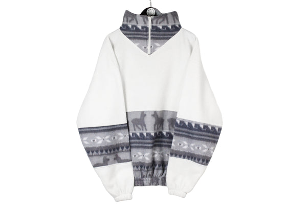 Vintage Fleece XLarge size men's winter warm sweatshirt 1/4 zip sweater mountains wear 90's 80's style athletic jumper white gray 