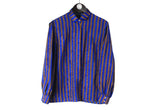 Vintage Louis Feraud Blouse Women's Medium size made in Hong Kong striped pattern collared shirt luxury official event basic blue bright light long sleeve rare retro 90's 80's style