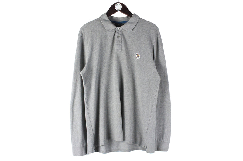 Paul Smith Long Sleeve Polo T-Shirt XLarge gray small logo collared jumper authentic minimalistic rugby shirt