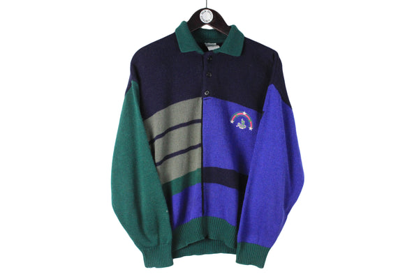 Vintage Puma Sweater Small size men's knit knitted multicolor jumper collared long sleeve rare retro 90s 80's style streetwear