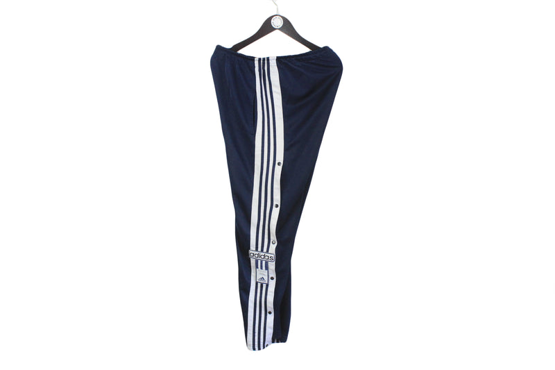 Vintage Adidas Bootleg Track Pants XLarge navy blue snap buttons 90's style baggy trousers