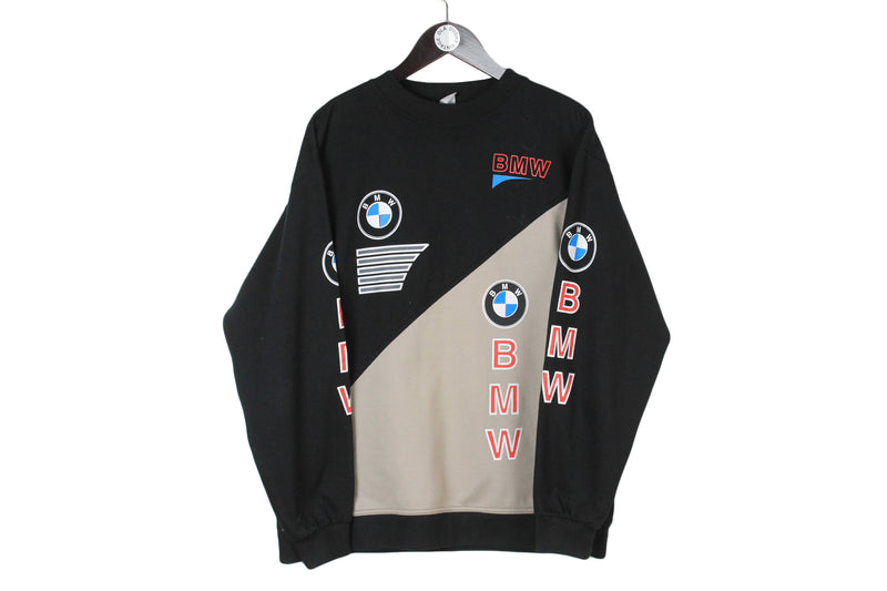 Vintage BMW Sweatshirt Large size men's black pullover motor car Germany style big logo race 90's style retro rare crew neck athletic long sleeve