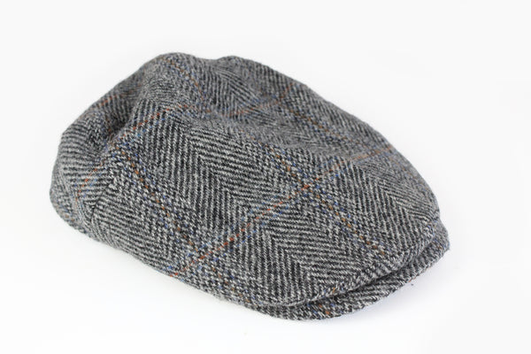 Vintage Harris Tweed Newsboy Cap gray xlarge size 90's wool hat