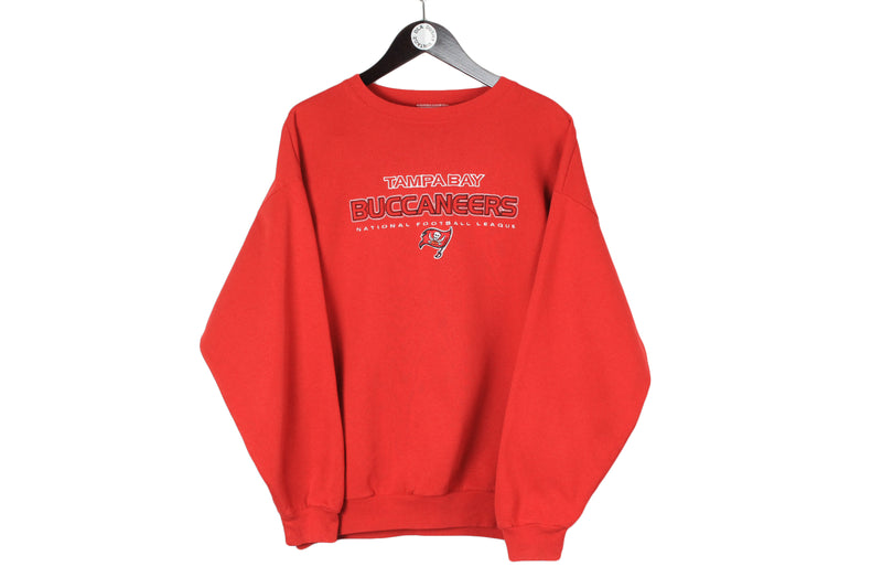 Vintage Tampa Bay Buccaneers Sweatshirt Large size men's oversize NFL pullover sport authentic athletic jumper red bright big logo crew neck 90's retro wear