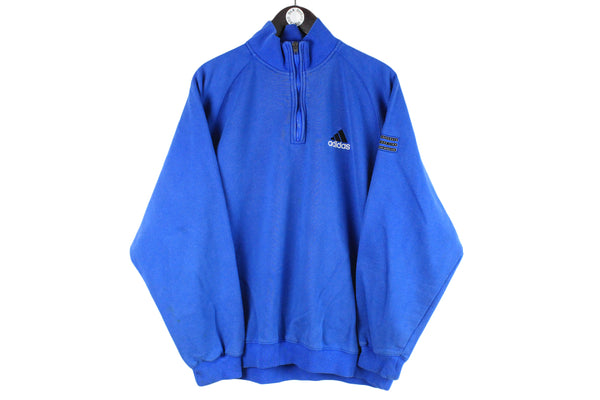 Vintage Adidas Sweatshirt 1/4 Zip blue small logo 90s retro sport style cotton jumper