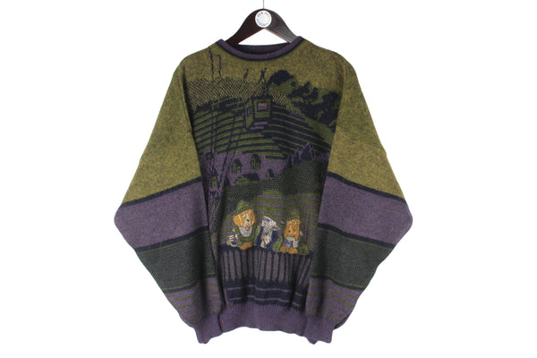 Vintage Angelo Litrico Sweater XLarge multicolor 90s dogs embroidery logo ski style winter jumper