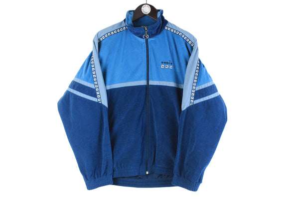 Vintage Diadora Tracksuit blue soft polyester full zip jacket and sport pants 90s athletic suit 