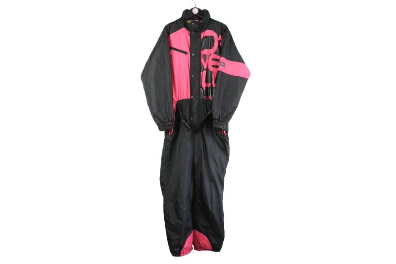 Vintage O'Neill Ski Suit black pink 90s retro style winter jumpsuit coveralls