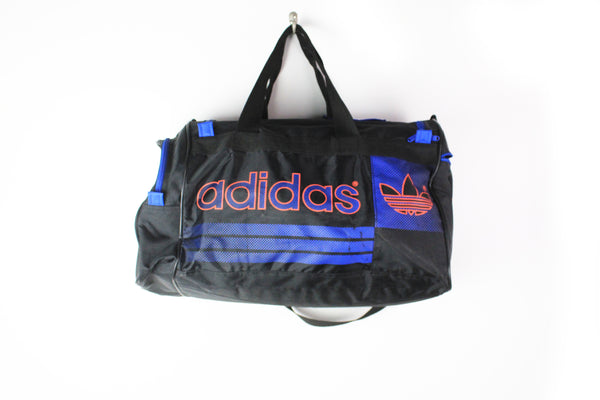 Vintage Adidas Duffel Bag black blue big logo 90's style travel gym bag