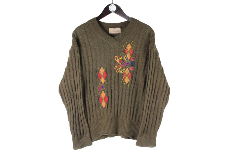 Vintage Bogner Sweater Women's 40 green embroidery logo 90s retro made in West Germany classic pullover v-neck