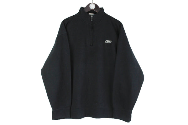 Vintage Reebok Sweatshirt 1/4 Zip black small logo 90s retro sport jumper