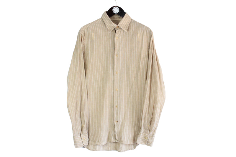 Cerruti Shirt Large size men's classic collared wear luxury style beige button up