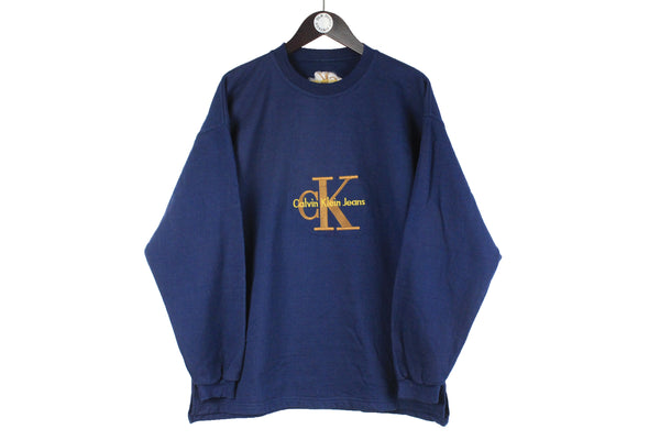 Vintage Calvin Klein Bootleg Sweatshirt  blue big logo 90s embroidery retro crewneck jumper