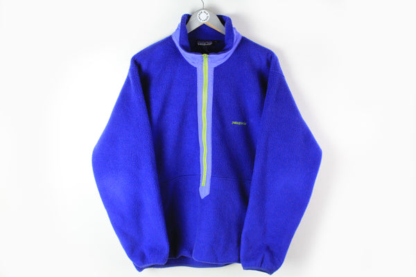 Vintage Patagonia Fleece Large made in USA half zip 90s retro style blue bright sweater 