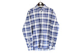 Balmain Shirt Large size men's classic luxury wear collared long sleeve plaid pattern button up blue white