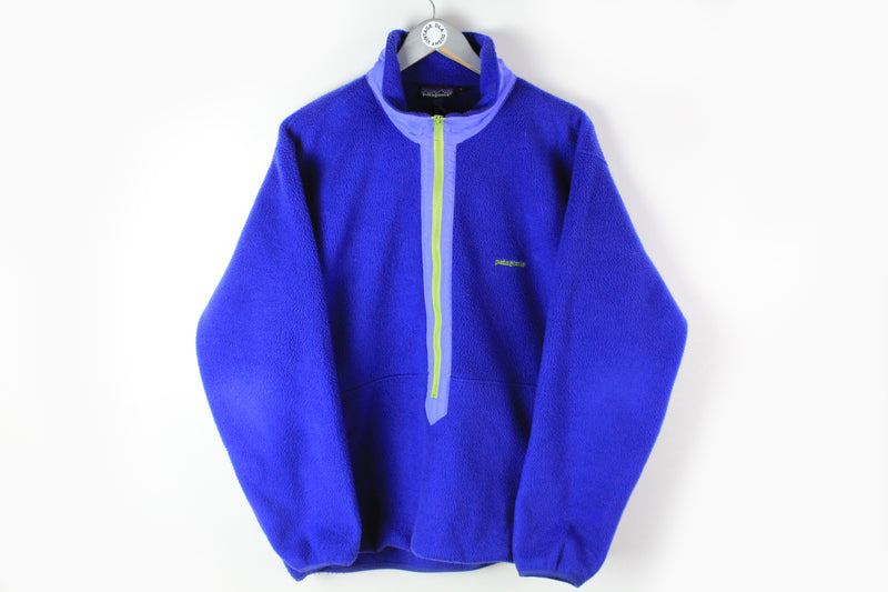 Vintage Patagonia Fleece Large made in USA half zip 90s retro style blue bright sweater 