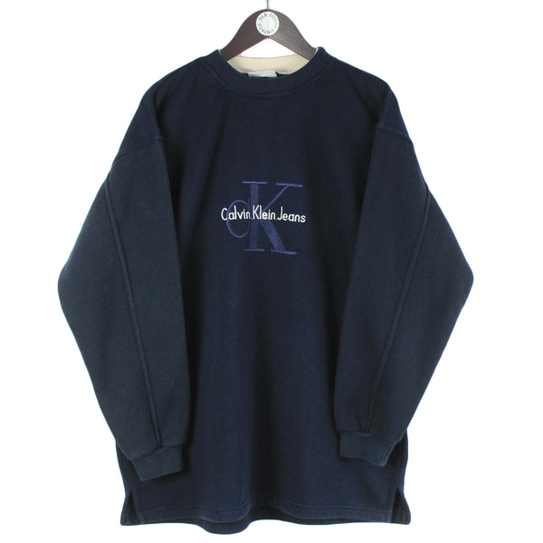 SALE Her Royal Highness // 1960s navy blue rhinestone paisley appliqué  sweater lg / xl