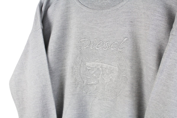 Vintage Diesel Sweatshirt big embroidery logo crewneck gray made in USA 90s jumper