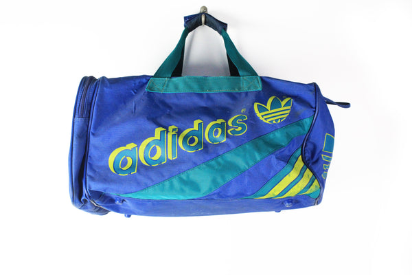 Vintage Adidas Duffel Bag  blue big logo 90's style travel gym bag multicolor 