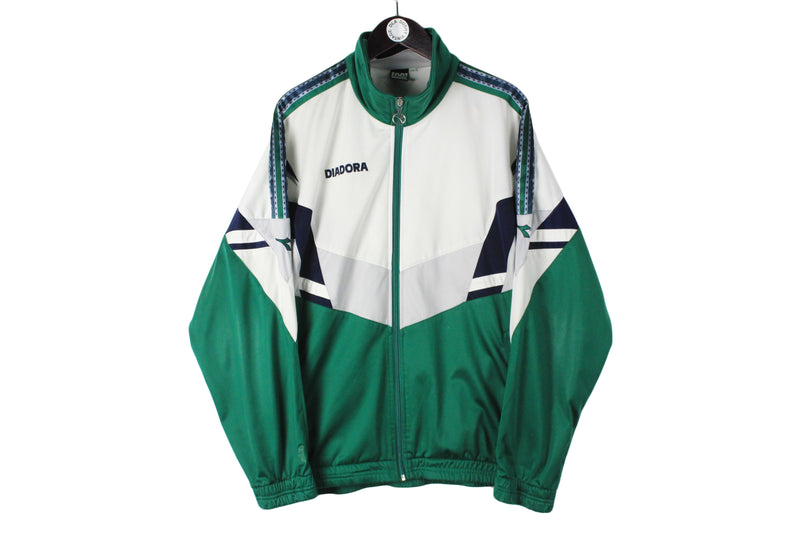 Vintage Diadora Tracksuit XLarge / XXLarge size men's authentic athletic green multicolor track jacket and pants sport running fitness full zip windbreaker front logo 90's 80's