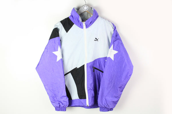 Vintage Puma Track Jacket Medium white purple star big logo 90s full zip