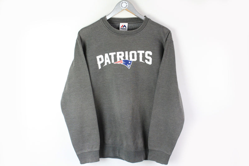 Vintage Patriots New England Majestic Sweatshirt Medium big logo green sport NFL jumper
