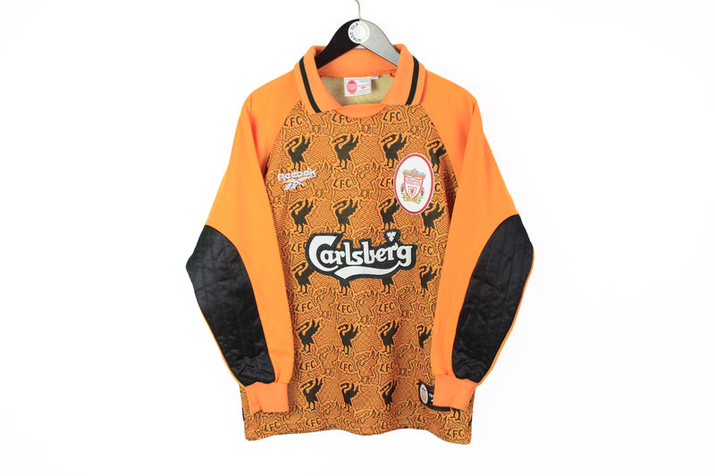 Vintage Liverpool Reebok Goalkeeper 1996/1997 Jersey Small orange Carlsberg 90s sport long sleeve t-shirt