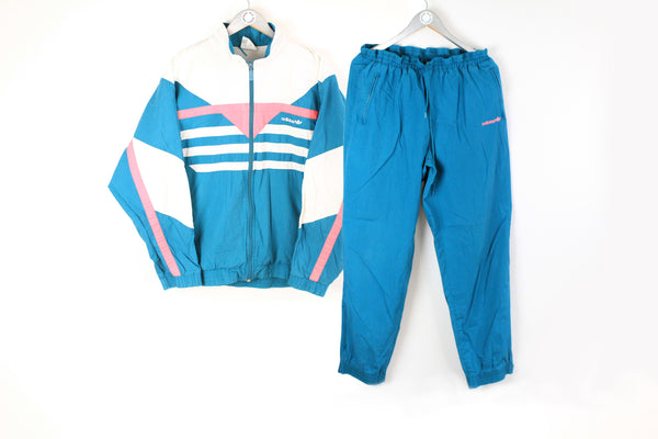 Vintage Adidas Tracksuit Large white blue 90s sport suit