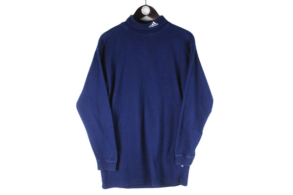 Vintage Adidas Turtleneck Sweatshirt Medium blue 90s retro sport style cotton jumper