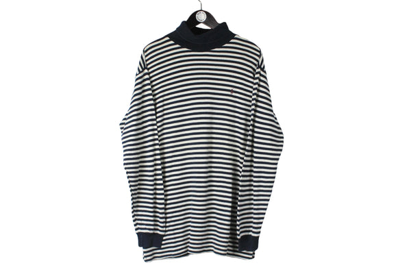 Vintage Ralph Lauren Turtleneck XLarge size rare retro long sleeve cotton black white streped pattern sweatshirt 90's 80's streetwear basic casual jumper athletic pullover casual basic classic