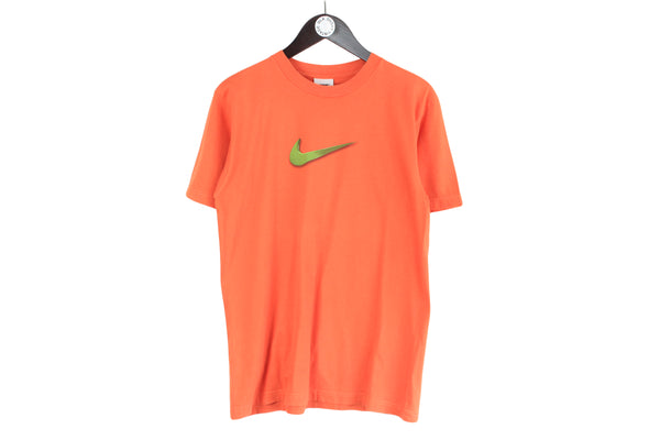 Vintage Nike T-Shirt Large size men's tee big front logo swoosh USA style bright orange short sleeve 90's wear authentic athletic 