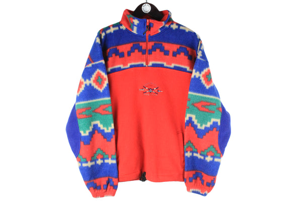 Vintage Fleece 1/4 Zip XLarge 90s red multicolor retro sport style ski outdoor sweater