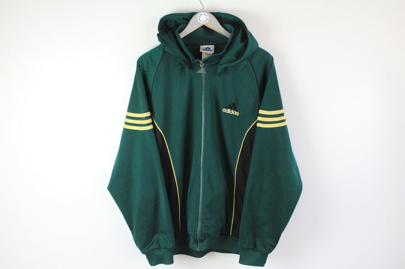 Vintage Adidas Track Jacket Large green big logo hooded sport jacket