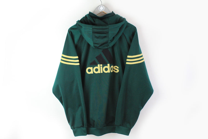 Vintage Adidas Track Jacket Large green big logo hooded sport jacket 90s athletic 