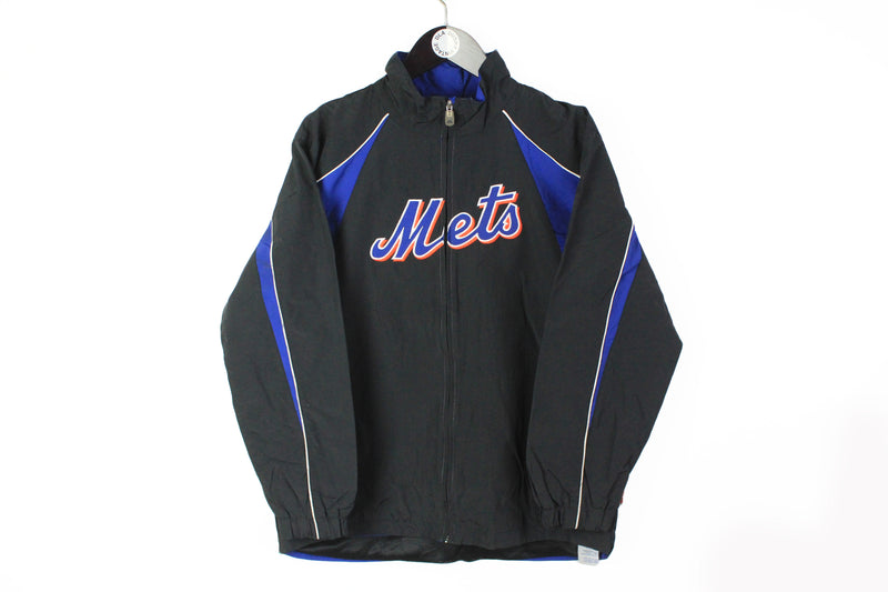 Vintage Mets New York Jacket Small black big logo windbreaker Majestic Baseball